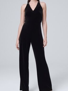 White House Black Market Black Double V Velvet Jumpsuit Size 0P